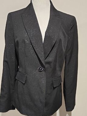 NWT Le Suit Black Sparkle Single-Button Women's Blazer Jacket, Size 6!